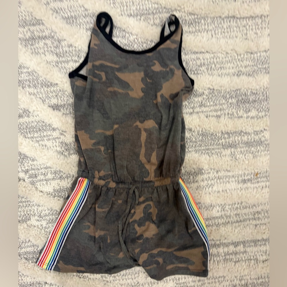 Pixielane Romper with Rainbow Side Stripes